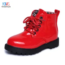 2017 Automne Bottes pour Garçons et Filles À Coudre Design Plat caoutchouc Antidérapant Enfants En Bas Chaussures Marque PU En Cuir Enfants Bottes, HJ088