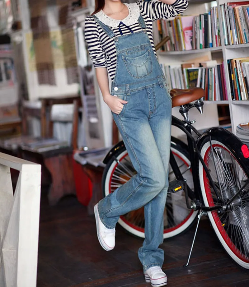 

Free Shipping 2017 New Fashion Denim Bib Pants Straight Trousers Pants Spring And Autumn Jeans Jumpsuit And Rompers High Quality