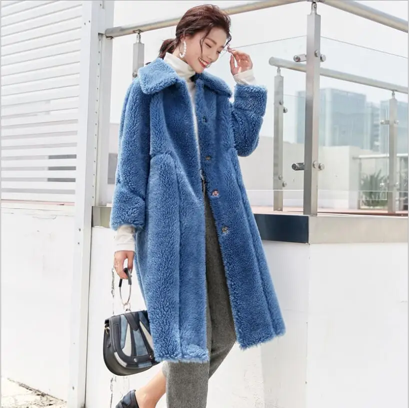 

Long Fur Coat 2019 winter sheep shearing Faux Fur Coat female Luxury High quality wool Teddy Coat large size thickening