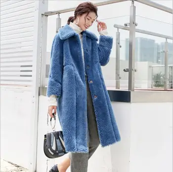 

Long Fur Coat 2019 winter sheep shearing Faux Fur Coat female Luxury High quality wool Teddy Coat large size thickening
