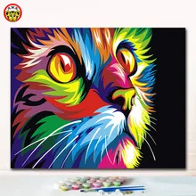 Набор для рисования по номерам с изображением животных головы кота, холщовые картины с наборами, Раскрашивание по номерам, детские подарки