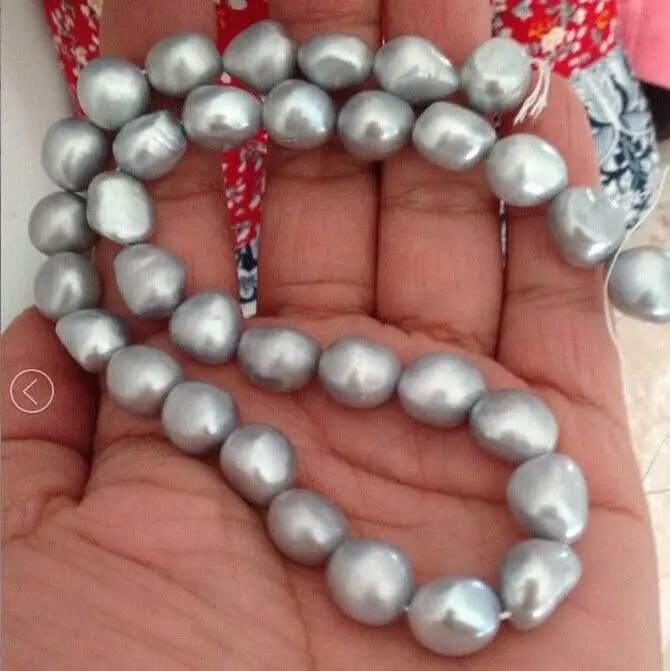 

FREE SHIPPING 12mm baroque tahitian silver gray pearl necklace 18inch (A0511)