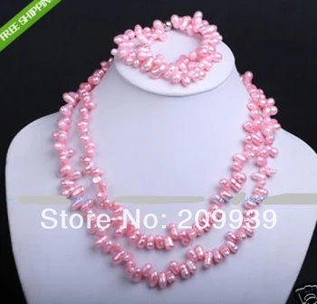 

huij 002285 GENUINE BAROQUE PINK PEARL NECKLACE BRACELET SET
