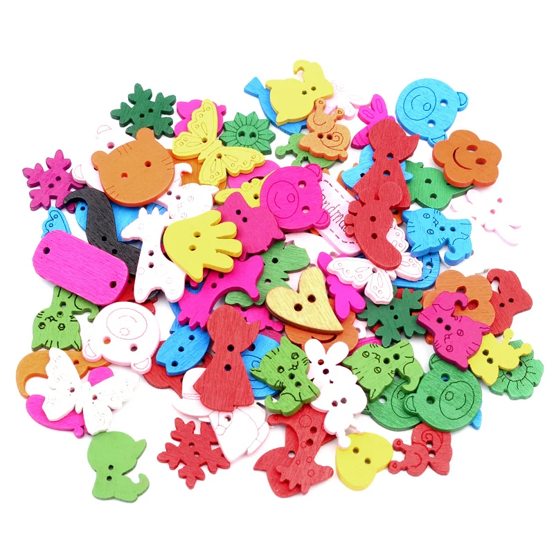 

50Pcs Mixed Style Wood Shape Apparel Sewing Buttons For Kids Clothes Scrapbooking Decorative Crafts Needlework DIY Accessories