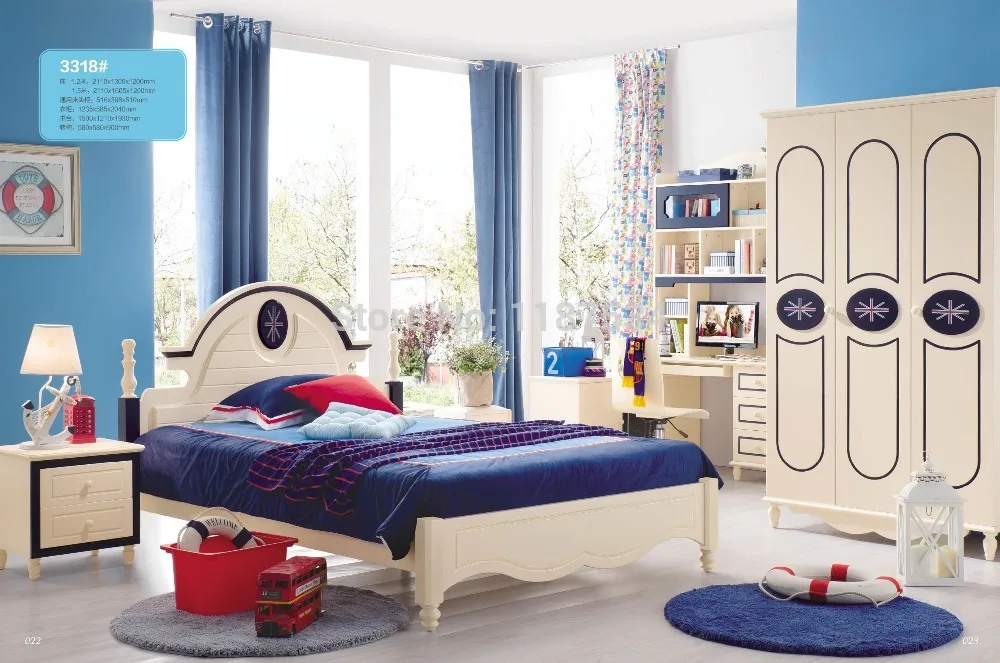3318 Children bedroom furniture sets children bed three doors wardrobe