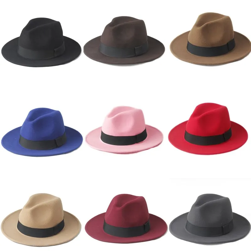 Новая шерстяная Женская Мужская шляпа с широкими полями Для Laday джентльменов Sombreros джазовая Кепка для папы шляпа крестного отца