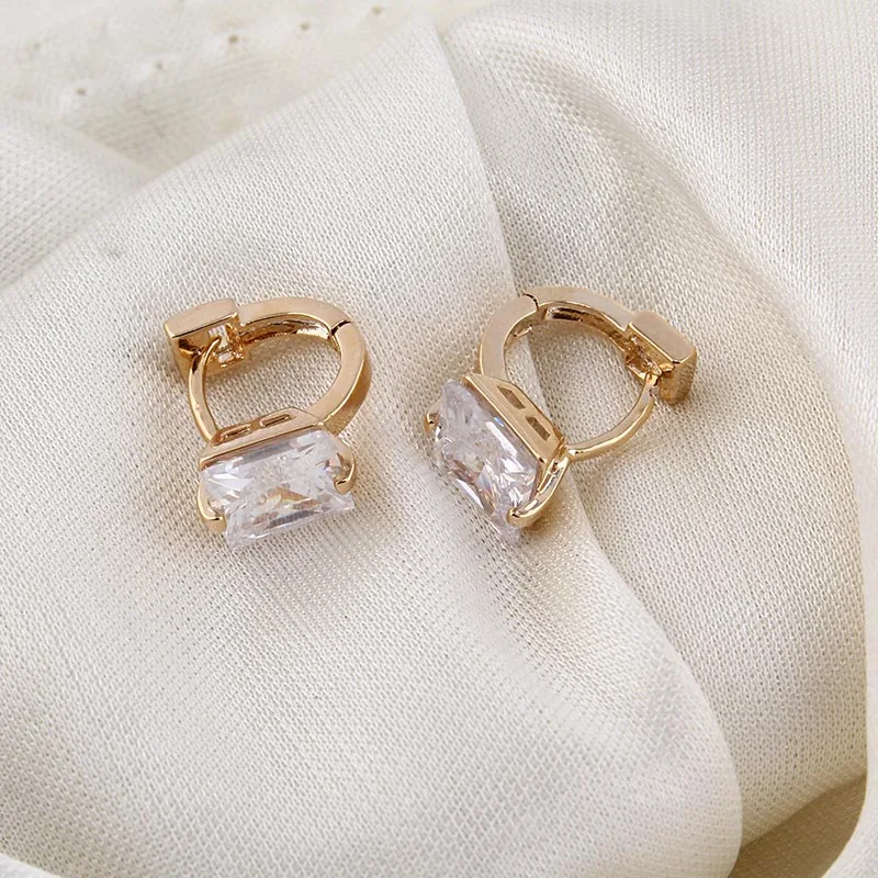 Классический Дизайн серьги кристаллы женские серьги Элегантный квадратный модные Fine Jewelry Серьги-кольца(E0017 - Окраска металла: 18K Real Gold Plated
