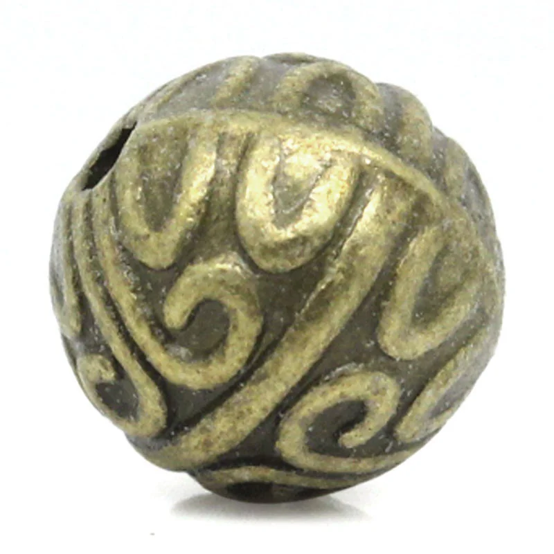 

50 PCs Doreen Box Vintage Spacer Beads Round Ball Bronze Flower Carved 7mm Dia. Bead For DIY Jewelry Making Wholesale,Hole:1mm
