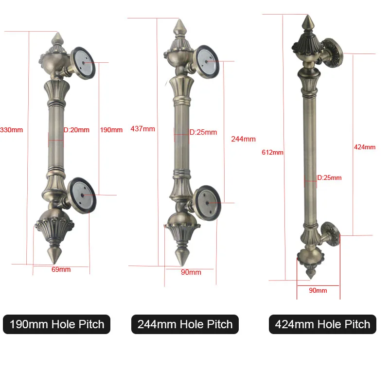 Цинковый сплав бронзовая ручка для двери под старину 190/244/424 мм отверстие шаг ворота Дверные Ручки Потяните отель вход торговый центр ручка