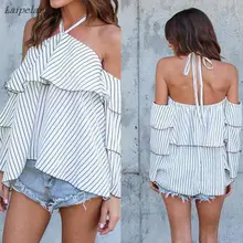 2018 new spring summer ruffle blouse shirt flare sleeve halter neck cami cold off shoulder top women chiffon blusa feminina ruffle trim flare sleeve top