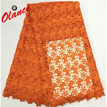 

Popular design hot sell free shipping Cupion lace PW132 , Factory price Nigerian lace 5 yards Cord lace in orange