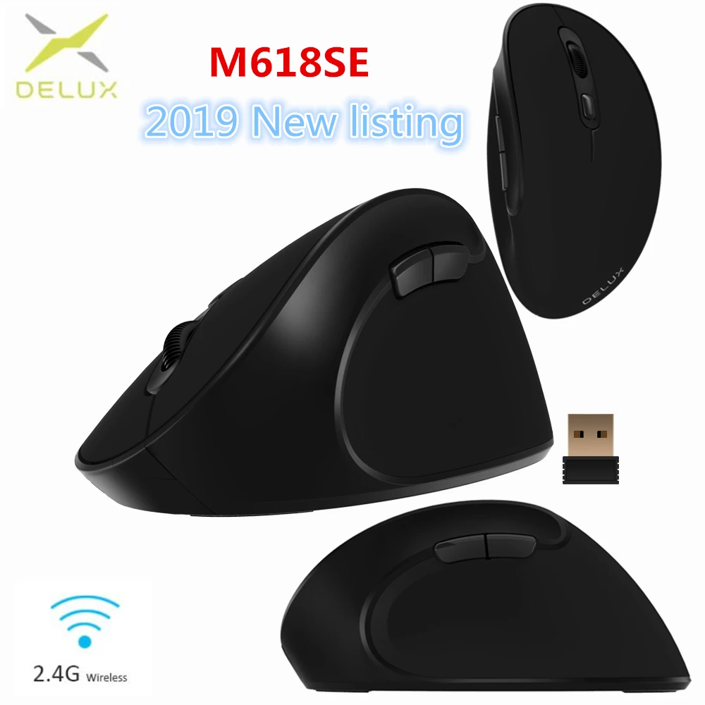 

Delux M618SE 2.4G Wireless Mouse 6 Buttons 1600 DPI USB Mice For PC Laptop Vertical Optical Office Computer Mouse