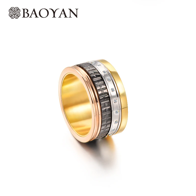 

Baoyan Simple Luxury Gear Channel Setting Cubic Zirconia Sliver Rose Gold Rings for women men Turkey Jewelry Punk Bijoux