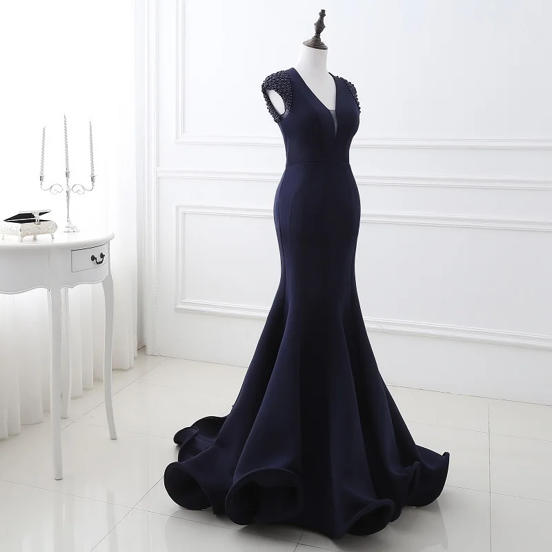 Real Picture Elegant Mermaid Evening Dresses Long Satin Beaded Ruched Mother of the Bride Dress V-Neck Gala Party Gown OS28248