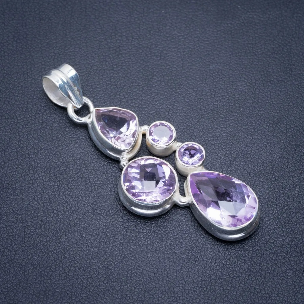 

Natural Amethyst Handmade Unique 925 Sterling Silver Pendant 2" A1530