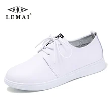 LEMAI новая кожаная женская обувь Повседневная кожаная обувь для Для женщин без каблука обувь дамы шнуровкой Лоферы