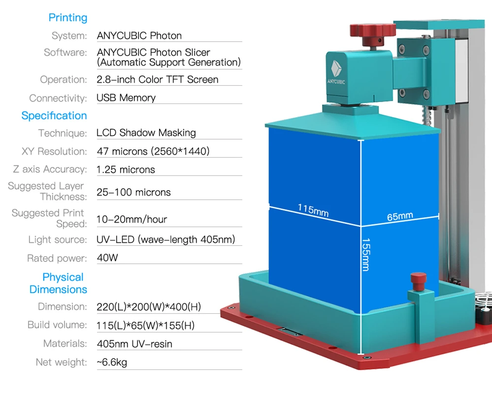 Новый ANYCUBIC Photon S 3d принтер лазерный SLA/lcd УФ Смола Jewerly слайсер скорость 2 8