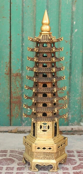 

xd 003095 24" Chinese Religion Bronze Dragon Buddhism Buddha Stupa Pagoda Tower Statue