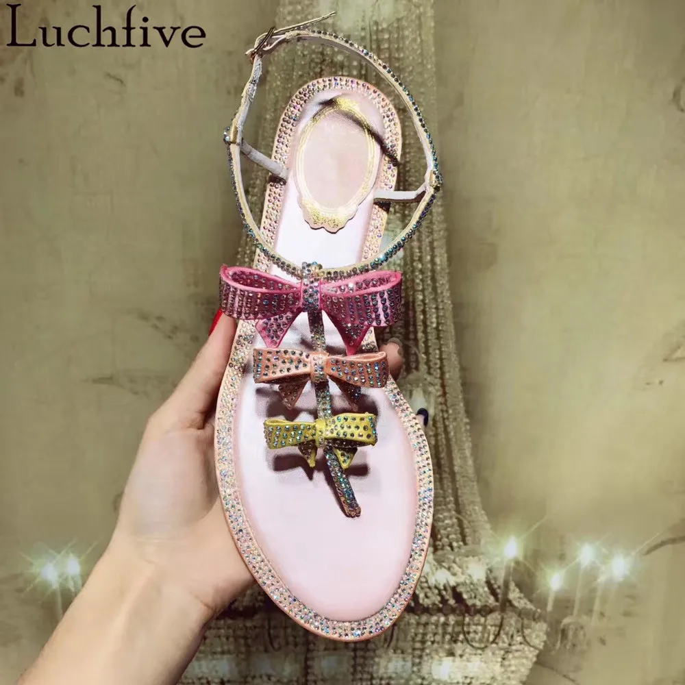 

Charming Fairy Shinny Crystal studded Flats Sandals women Butterfly Knot flip flops Drilled dress Hot sell summer party Shoes