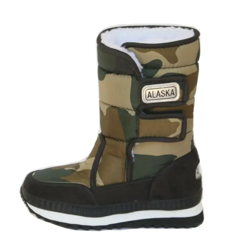 Г. Детские ботинки зимние ботинки на платформе для девочек и мальчиков, толстая плюшевая Водонепроницаемая зимняя обувь уличная теплая детская обувь, размер 31-36-40 - Цвет: Camouflage green