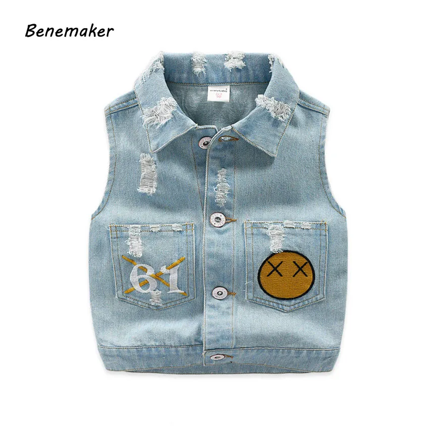 

Benemaker Ripped Denim Vest Jackets For Boy Girl Children Clothing Waistcoats Outerwear Windbreaker Baby Kids Jeans Coats JH140