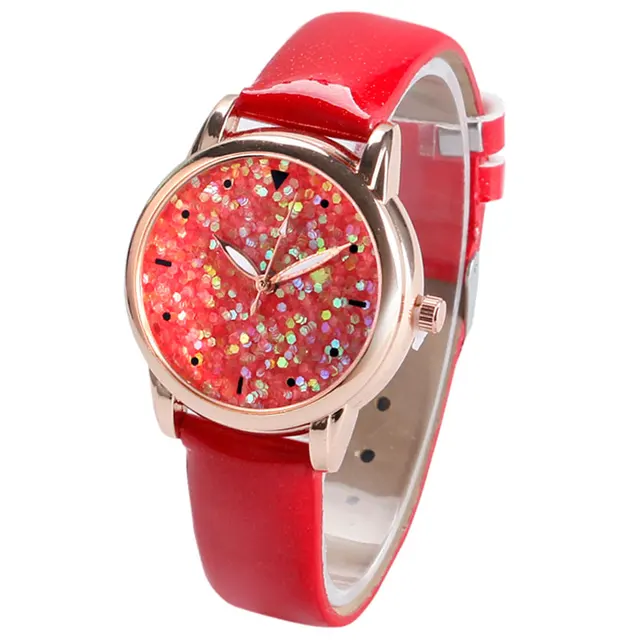 Heart Glitter Flake Sequin Dial Girl Analog Wristwatch Quartz Watch ...