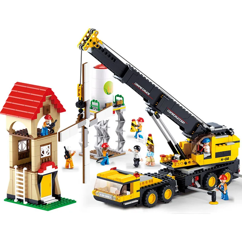 

Sluban quality 767pcs engineering crane truck model building kits 3D children early education block toys