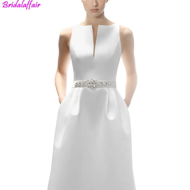 

2019 Simple Deep V off the Shoulder Satin Princess Wedding Gowns Vestidos De Novia Diamond Sashes A Line Wedding Dresses