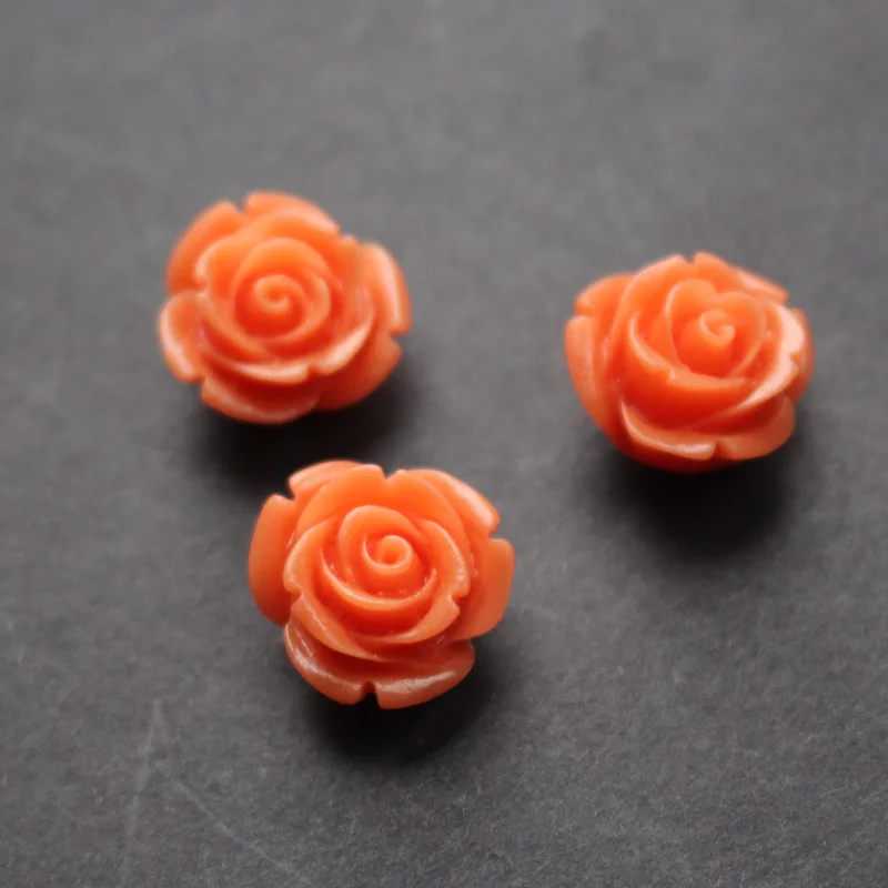 

(10 Pieces/lot)12mm 15mm Orange color Synthetic Coral Rose Cabochon Coral flower for Jewelry making