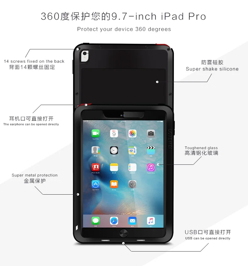 For iPad Pro 9.7&quot Case Love Mei Dirt / Snow Shockproof Rugged Tempered Gorilla Glass Metal Aluminum for Outdoor Sports | Компьютеры и