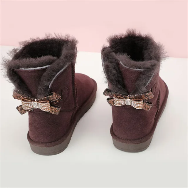 Г., обувь из натуральной шерсти женские классические зимние ботинки женские ботинки из натуральной овечьей кожи обувь наивысшего качества - Цвет: dark wine red