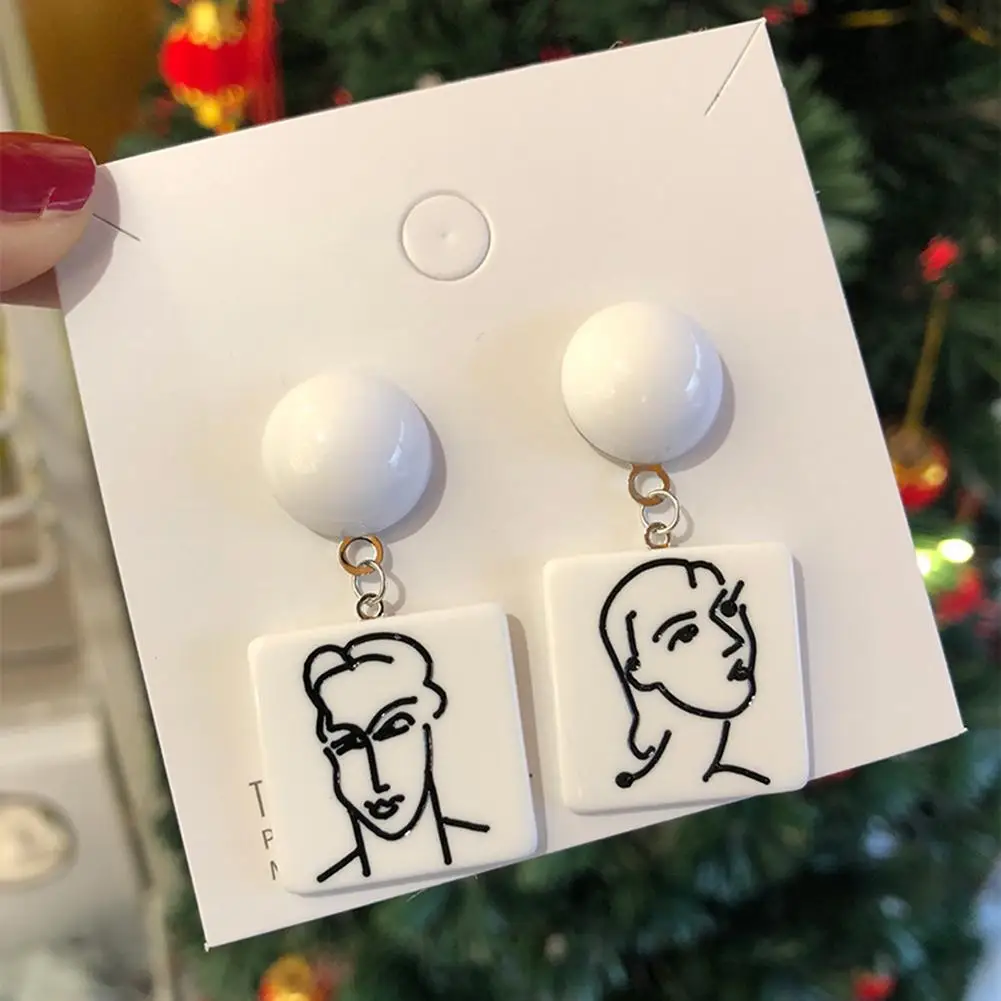 

Minimalism Women Acrylic Square Abstract Faces Dangle Stud Earrings Jewelry Gift