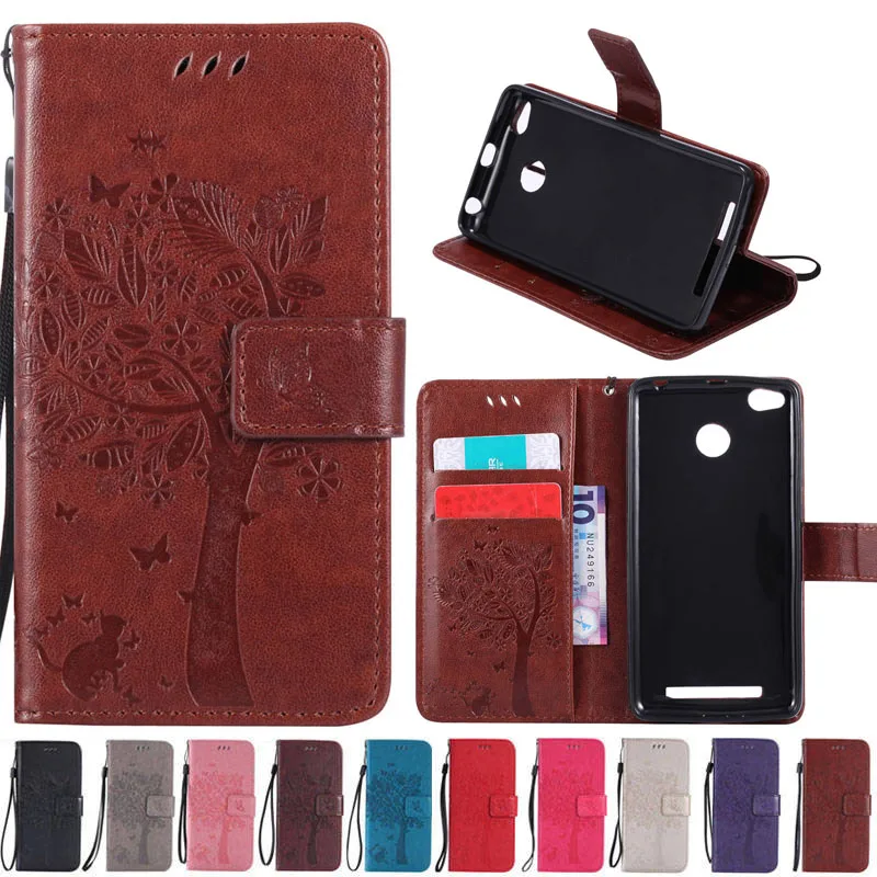 Luxury Cat Tree Pattern Leather Cell Phone Case Flip Cover For Xiaomi