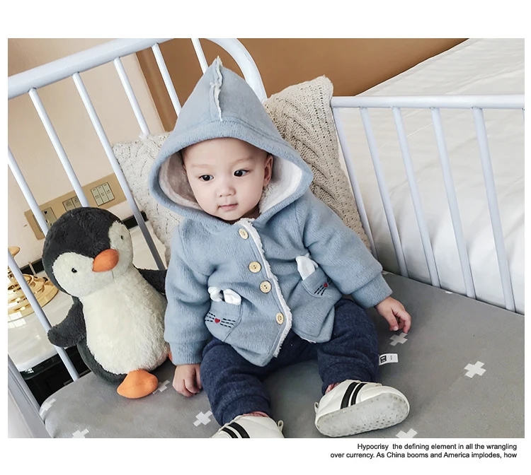 Lemonmiyu Детские утепленные зимние куртки мультфильм с капюшоном младенцев теплые пальто плюс бархат пуговицы хлопок кролик полный Одежда для новорожденных