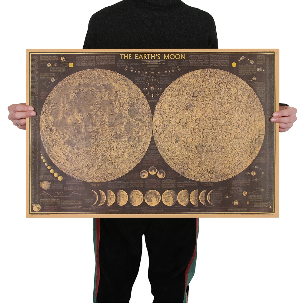 

1PC Large Vintage Retro Kraft Paper Poster Earth Moon World Map Wall Chart Painting Home Decoration Wall Sticker Celestial Gifts