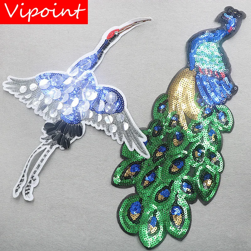 

VIPOINT embroidery big peacock patches crane patches badges applique patches for clothing XW-87
