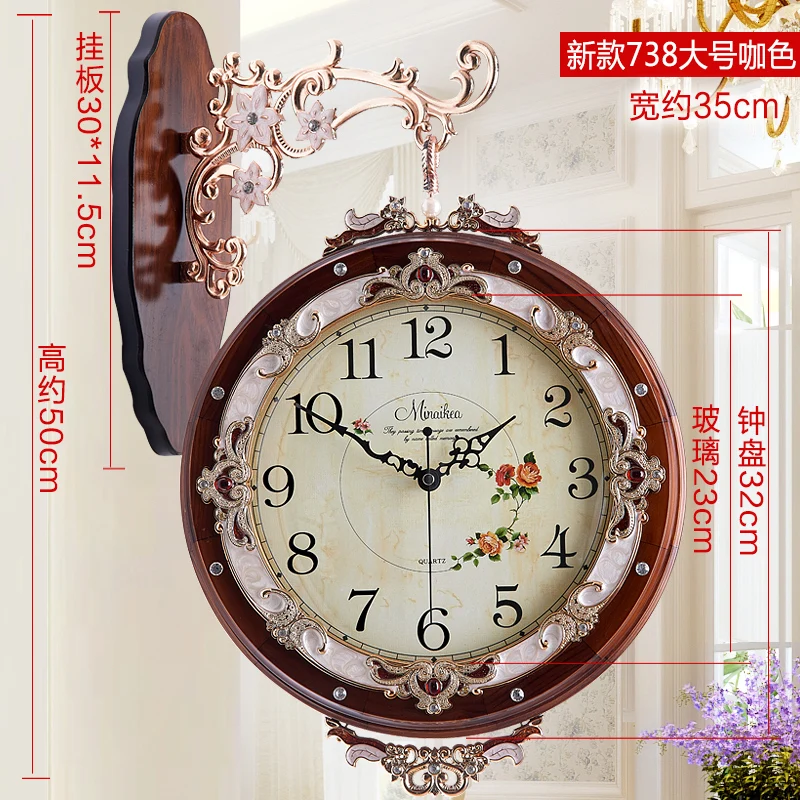 European antique double-sided living room wall clock large mute fashion garden simple creative modern quartz - Цвет: B-38.5X50cm