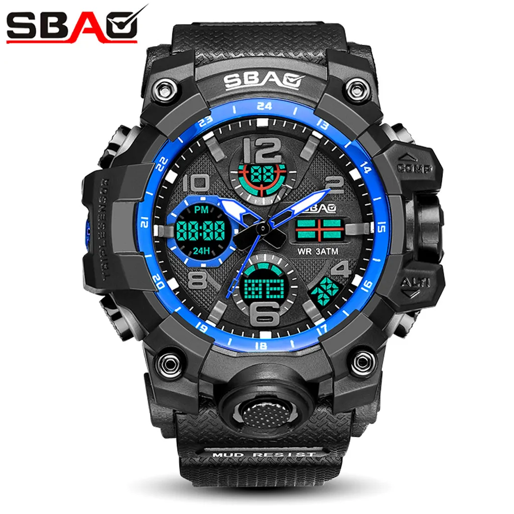 SBAO модные повседневные Брендовые мужские часы спортивные водонепроницаемые часы с будильником многофункциональные электронные мужские часы zegarek