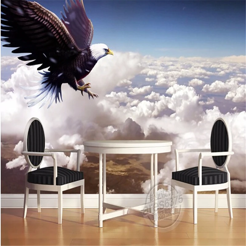 

beibehang for walls 3 d Stereoscopic Landscape blue sky white clouds eagle wings living room bedroom wall mural wall paper