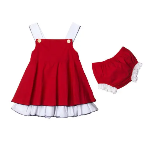 Летнее красное платье на бретелях для маленьких девочек+ шорты-пачки, комплект одежды из 2 предметов