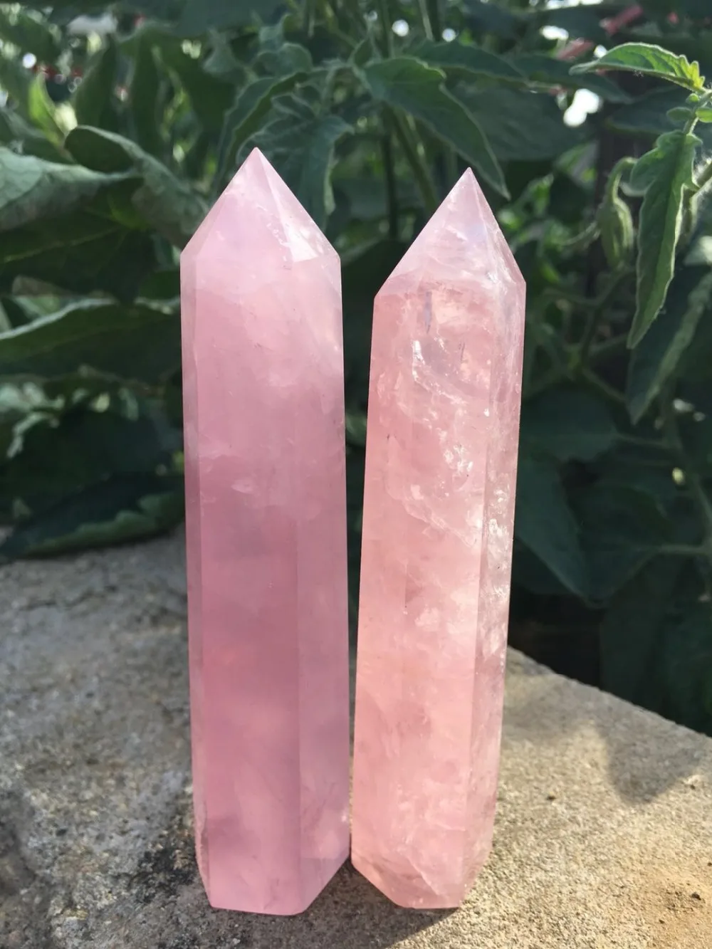 

2pcs Natural pink rose quartz obelisk crystal wand point healing