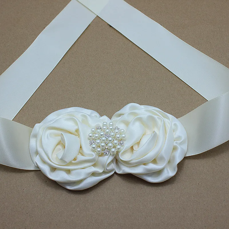 Женский пояс с жемчугом свадебный для платья или аксессуары волос|flower sash|dress sashivory