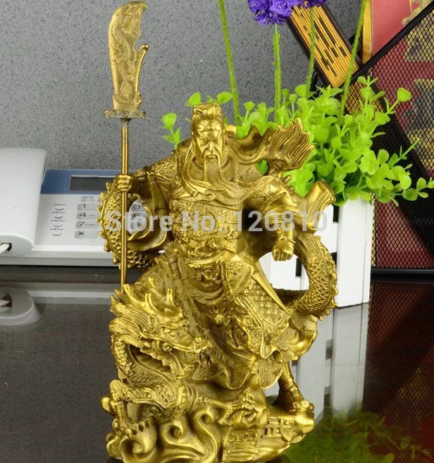 

25cm 10" Chinese Bronze Dragon "Guan Gong" warrior Guangong GuanYu Hold Sword Statue