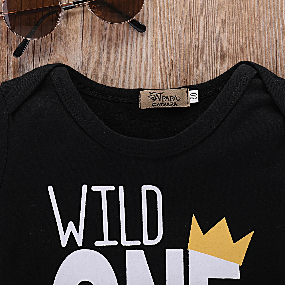 Sexemara/новорожденных для маленьких девочек летние черные топы wild one корона