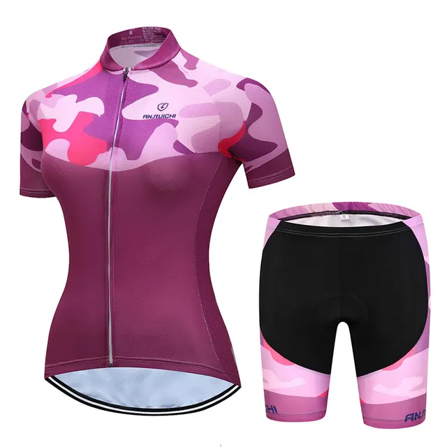 Summer Women Bicycle Cycling Sets Anti sweat Camouflage Design 3D Padding Cushion Sport Jerseys ...