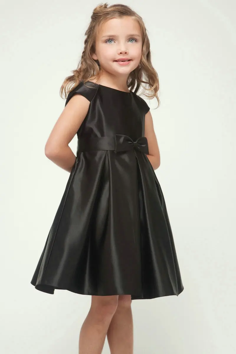 Simple Black Satin A Line Flower Girl Dresses High Quality