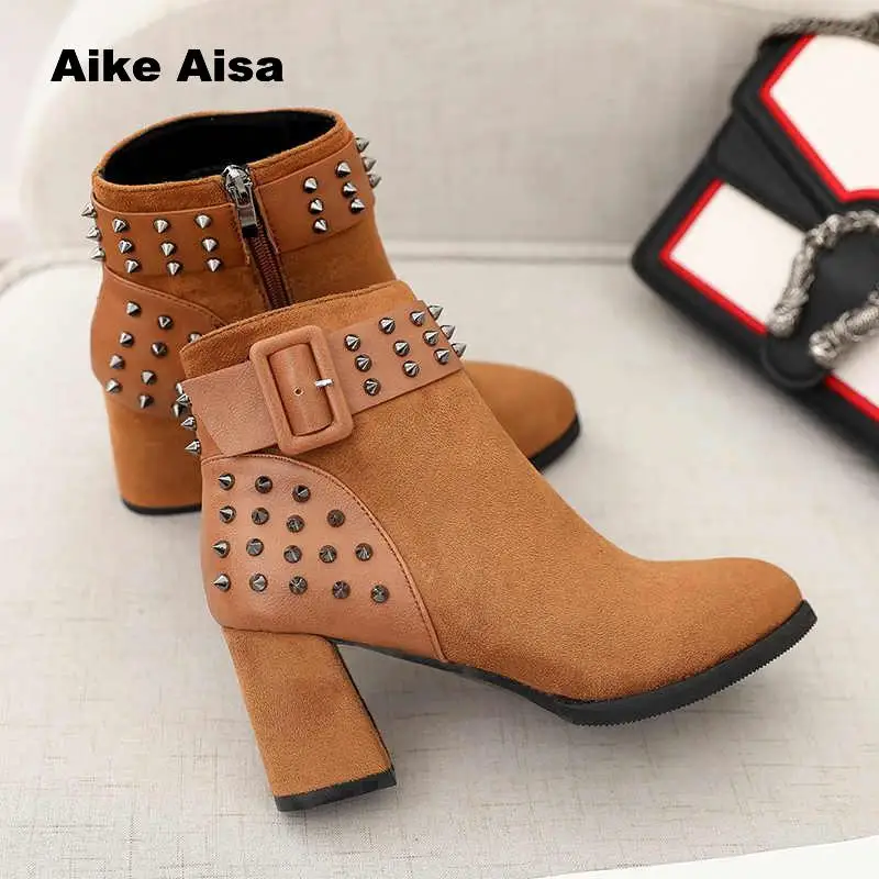 

2018 Autumn Winter Women Boots Zip High Heels Fashion Sexy Pointed Toe Ankle Botas Mujerrivet Botas De Mujer Bota Feminina