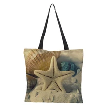 Сумка для покупок двусторонняя печать океан Серия льняная женская большая сумка для покупок сумка-тоут сумка для дам Льняная сумка 43 см* 43 см