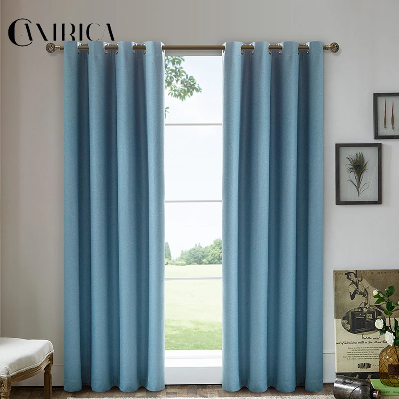 

CANIRICA Blue Curtains For Living Room Blackout Curtains For Bedroom Window Finished Drapes Blinds Rideaux Window Treatment New