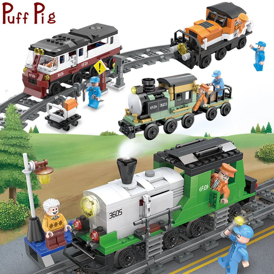 

PuffPig 4styles Technic Carriage Rails Engin Building Blocks legorreta Train City Tracks Set Model Bricks Kids Toys For Children